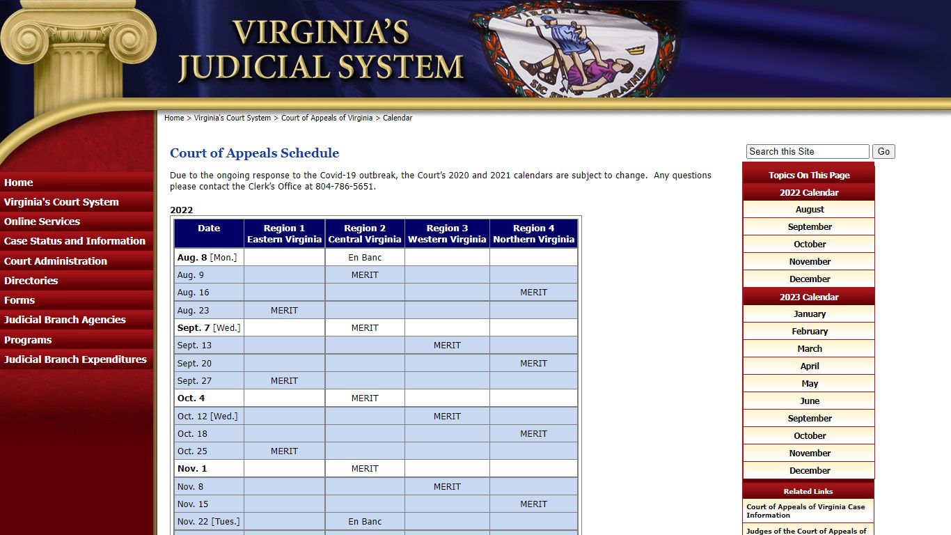 Calendar - courts.state.va.us